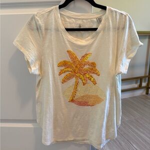 Tommy Bahama Cream Tee with sequined Yellow Palm Design NWOT